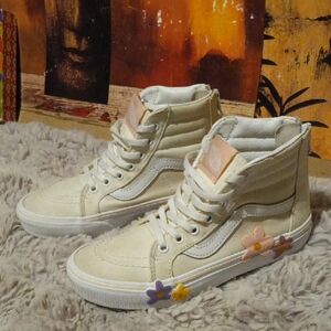 Vans SK8-HI-ZIP Cream High-Top Kids Sneakers with Floral Accents